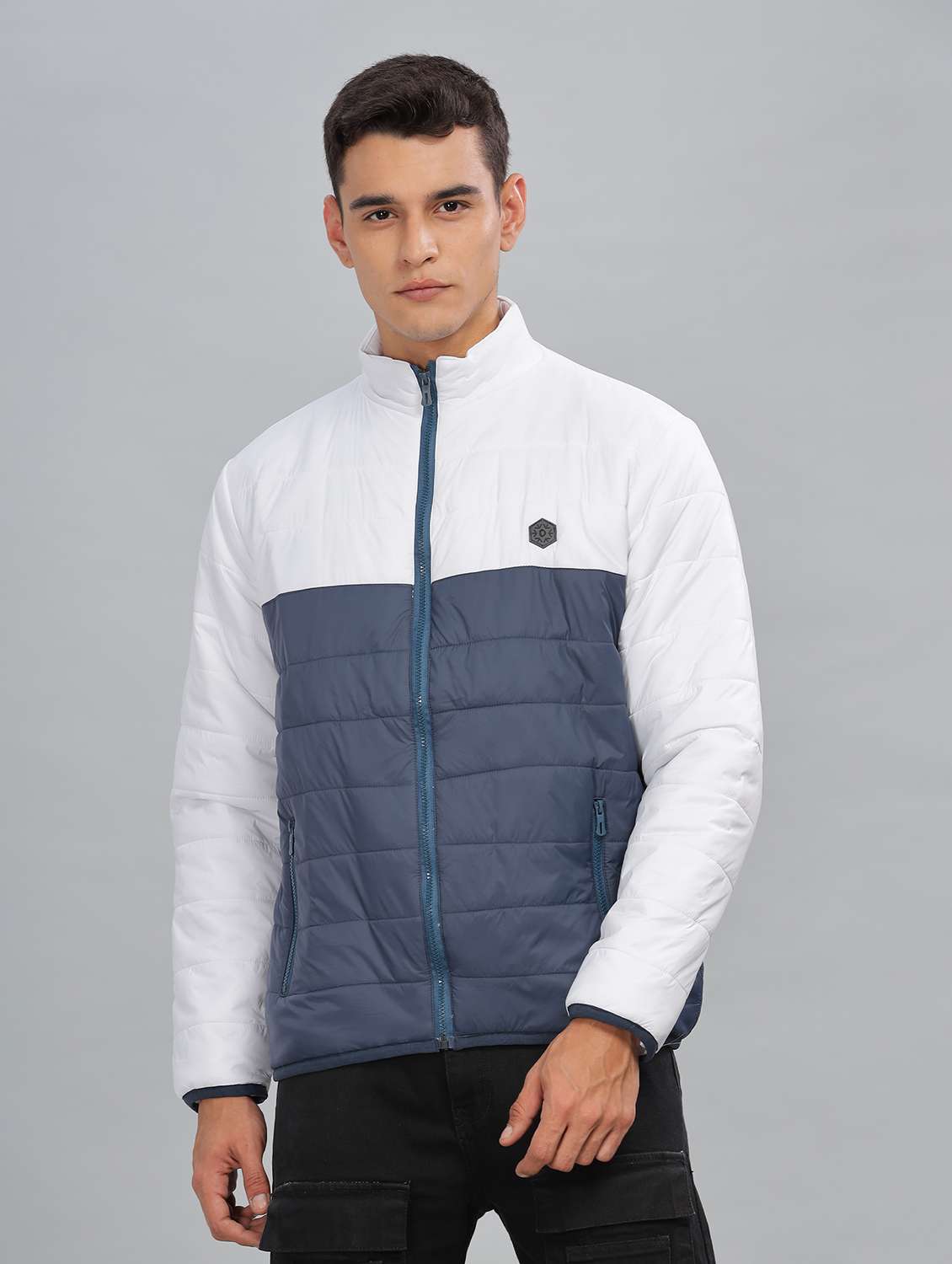 men color block long sleeve quilted jacket