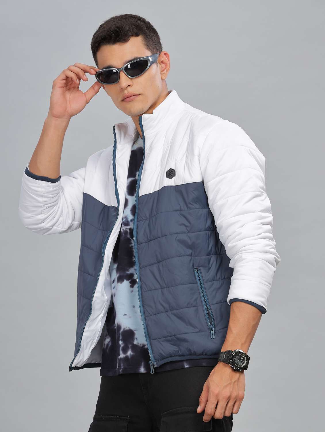 men color block long sleeve quilted jacket - 21586690 - Standard Image - 1