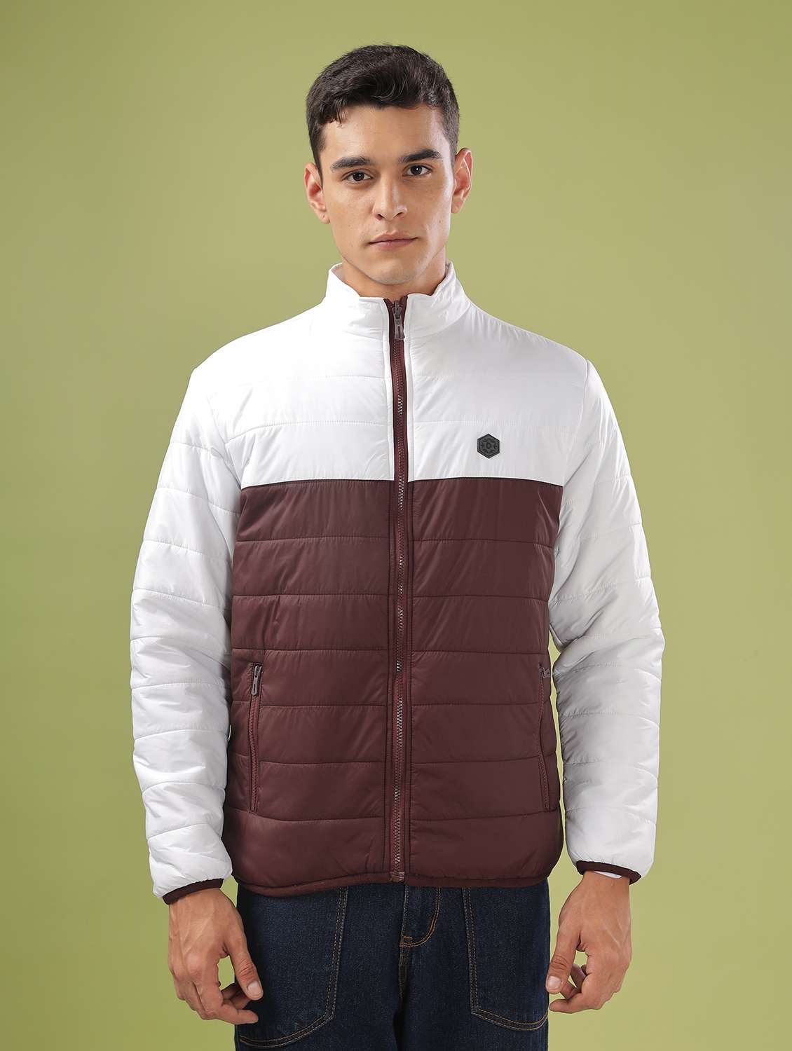 men color block long sleeve quilted jacket