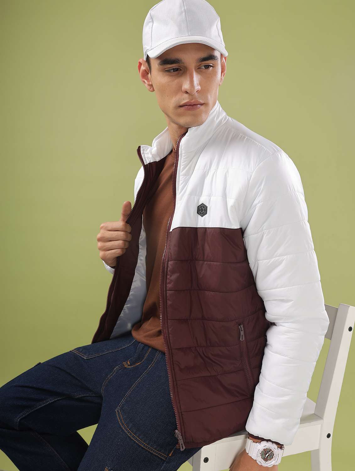 men color block long sleeve quilted jacket - 21586691 -  Standard Image - 1