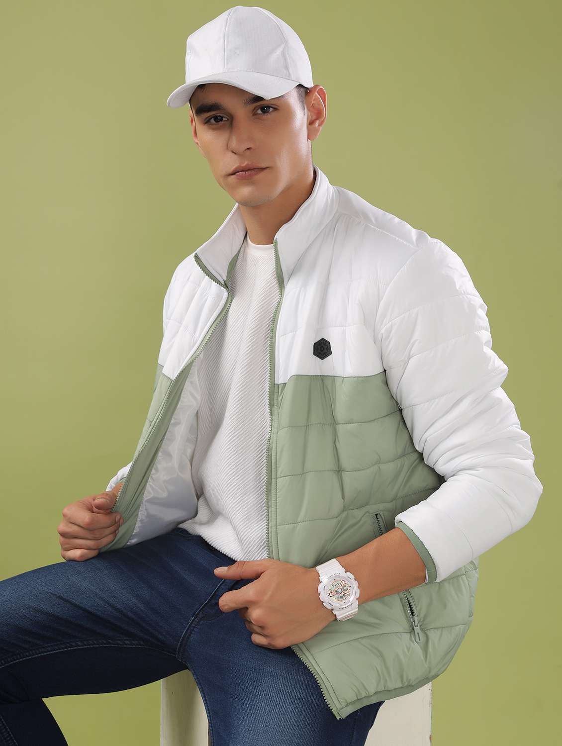 men color block long sleeve quilted jacket - 21586692 -  Standard Image - 1