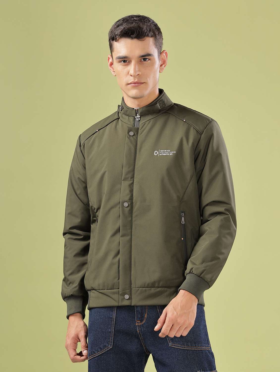 men solid long sleeve bomber jacket