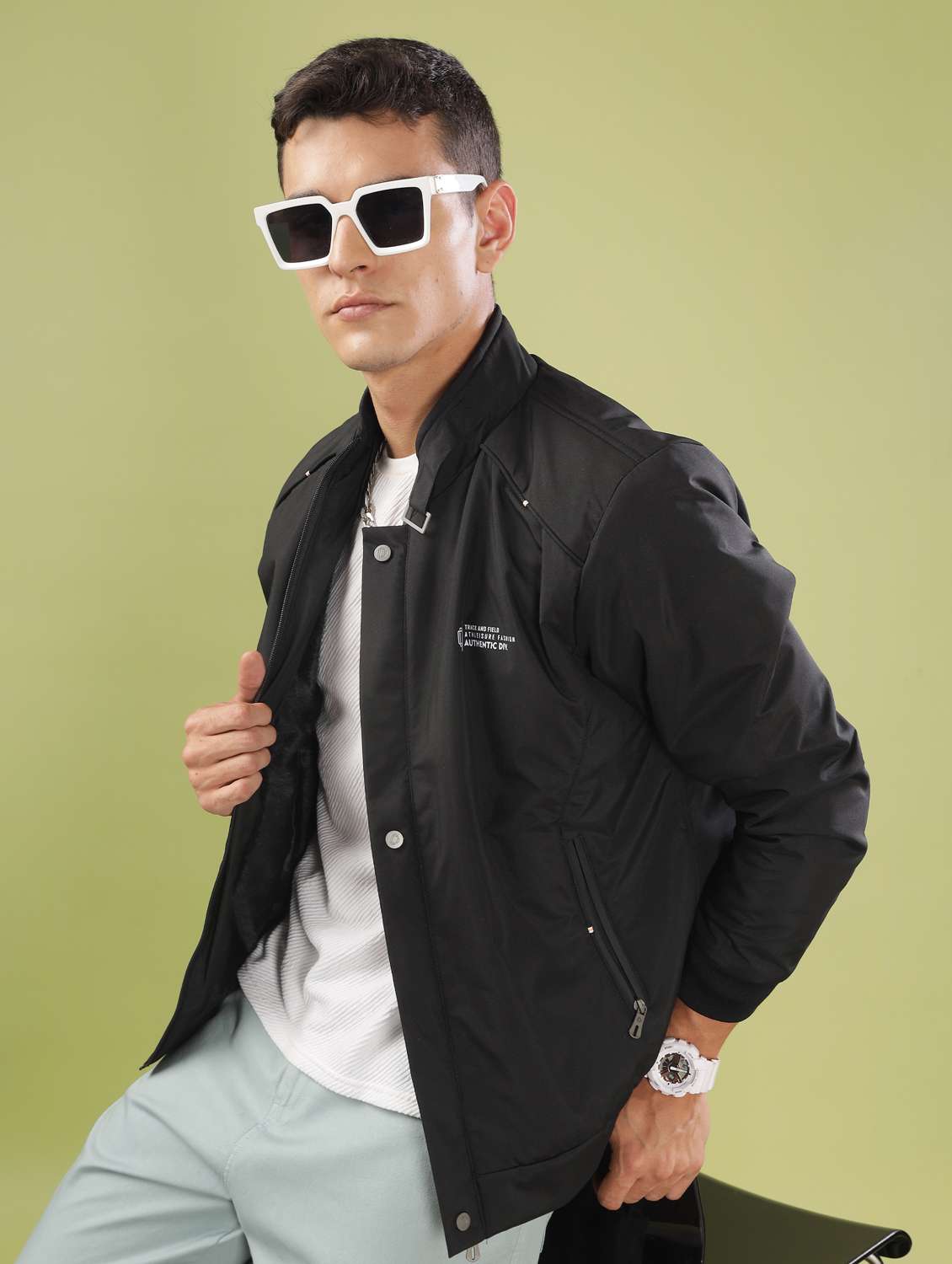 men solid long sleeve bomber jacket - 21586700 -  Standard Image - 1