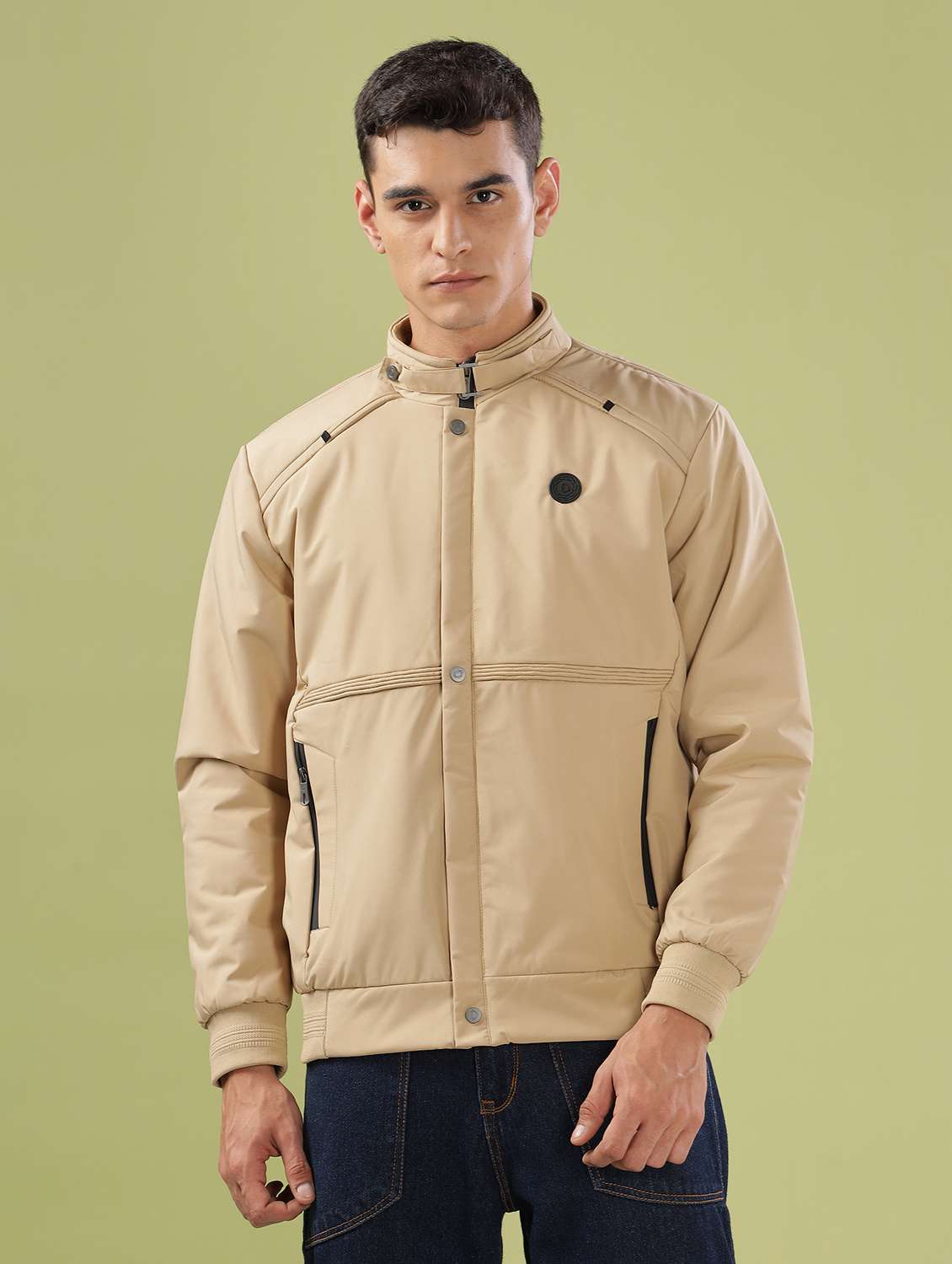 men solid long sleeve bomber jacket