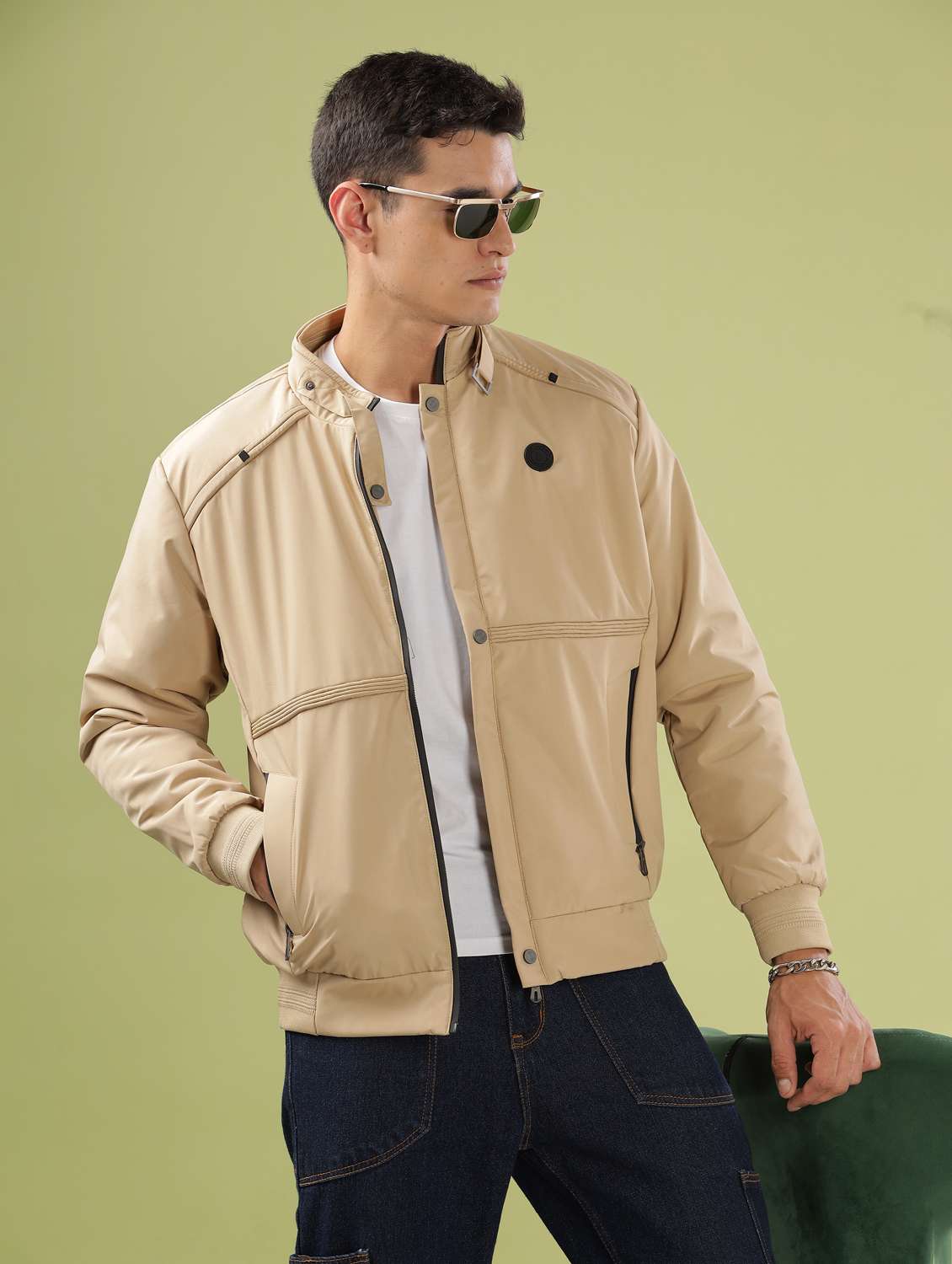 men solid long sleeve bomber jacket - 21586701 -  Standard Image - 1