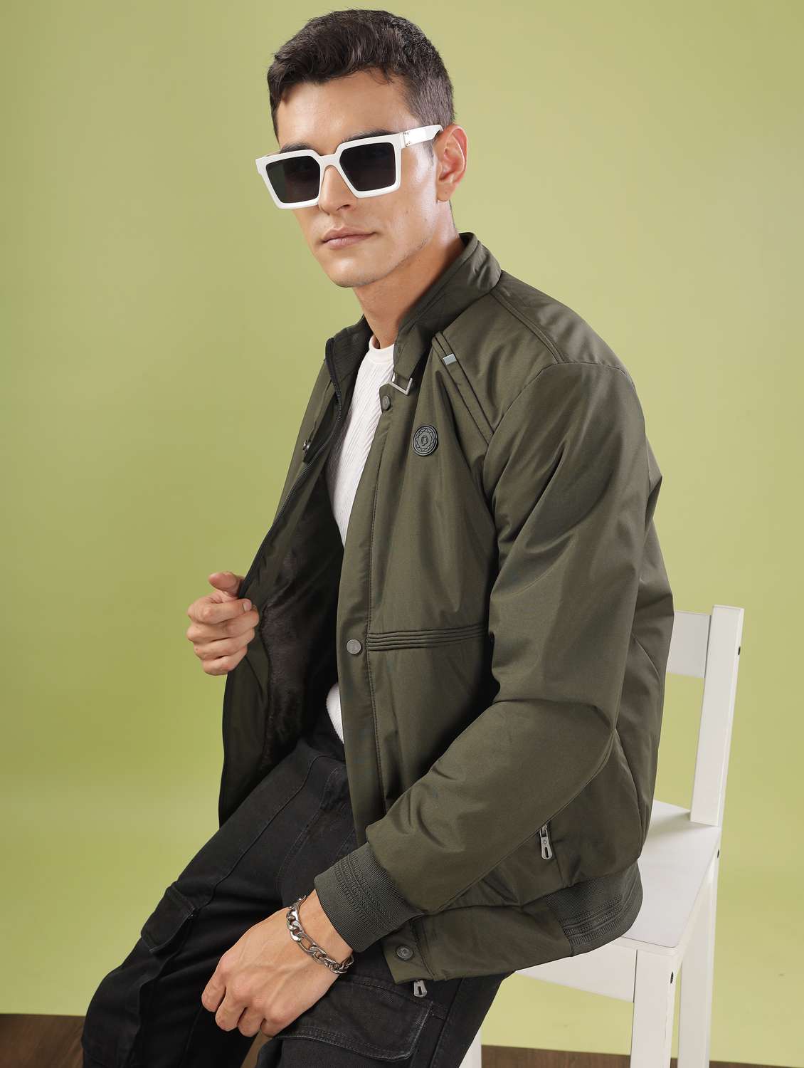 men solid long sleeve bomber jacket - 21586702 -  Standard Image - 1