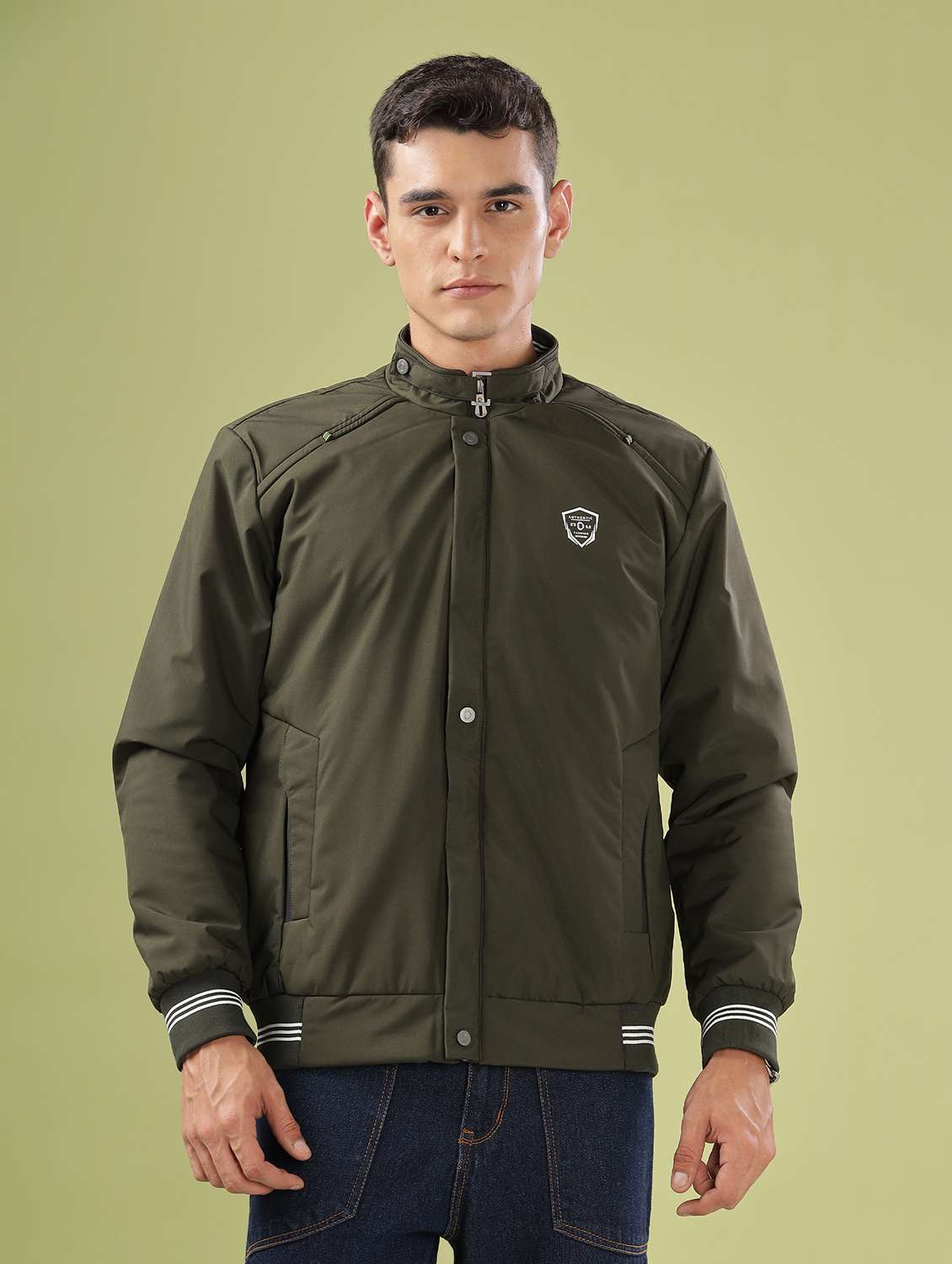 men solid long sleeve bomber jacket