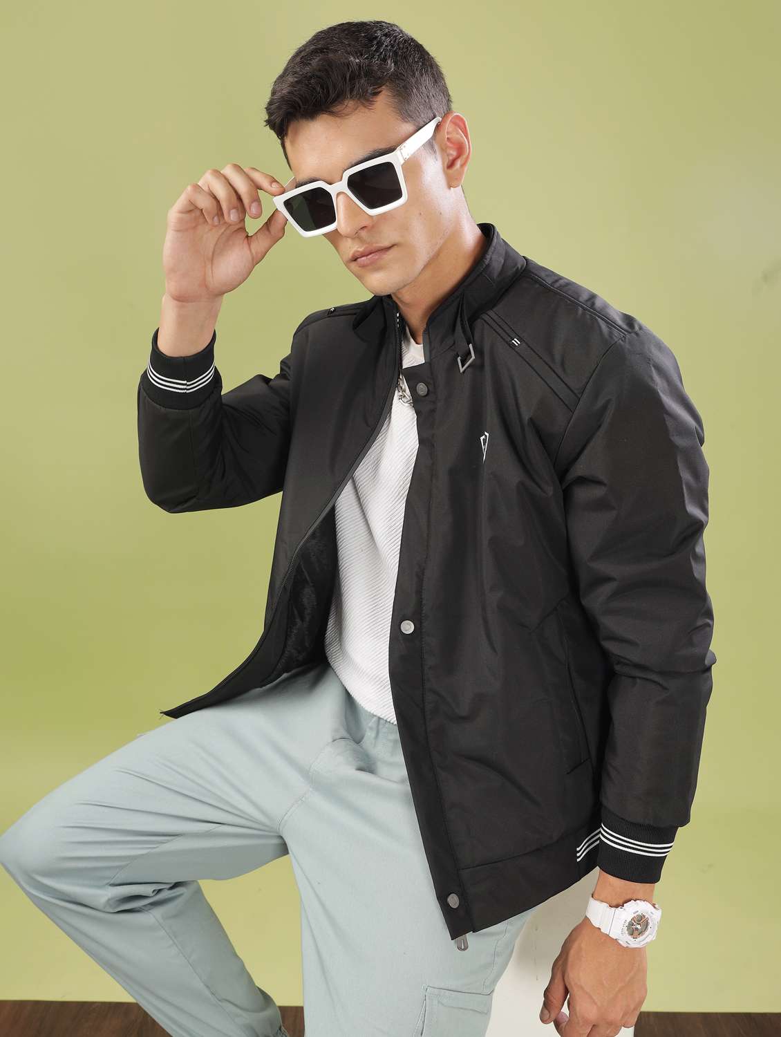 men solid long sleeve bomber jacket - 21586708 -  Standard Image - 1