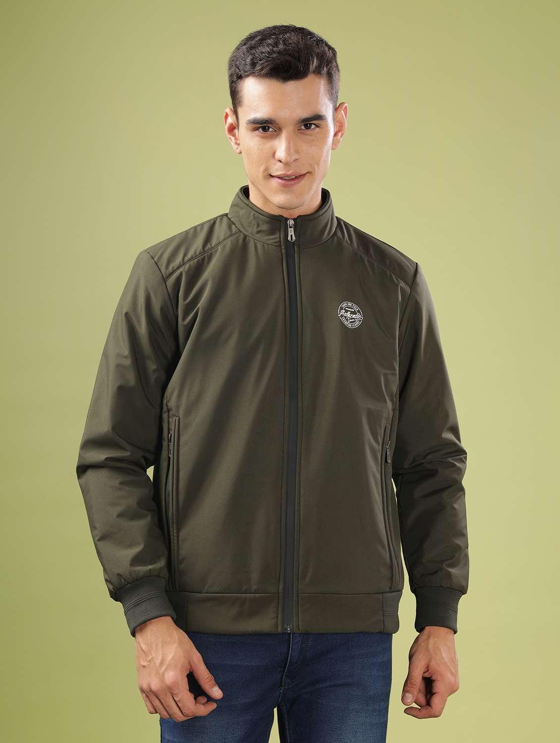 men solid long sleeve bomber jacket