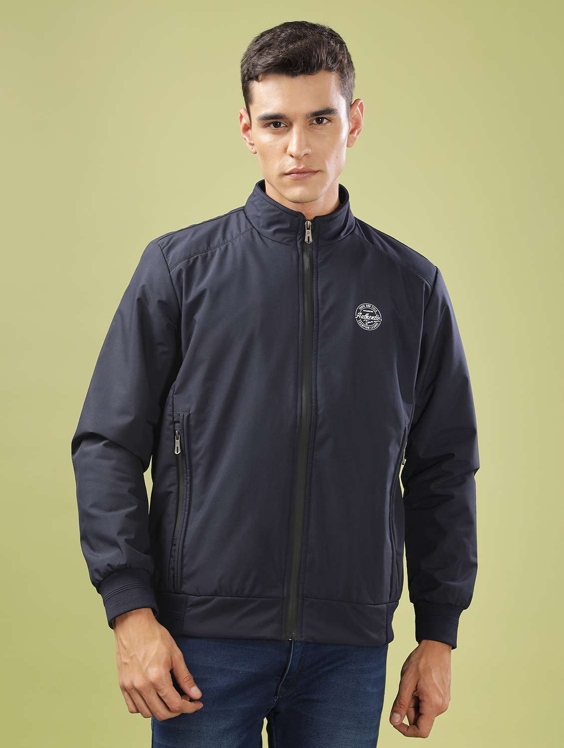 men solid long sleeve bomber jacket