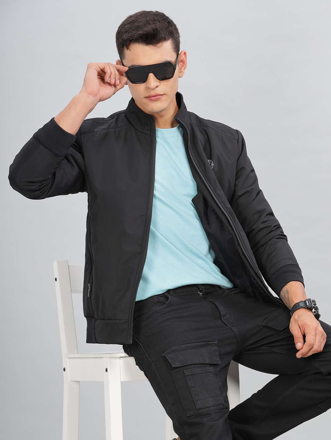 men solid long sleeve bomber jacket - 21586712 -  Standard Image - 1