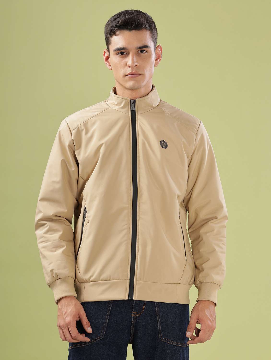 men solid long sleeve bomber jacket