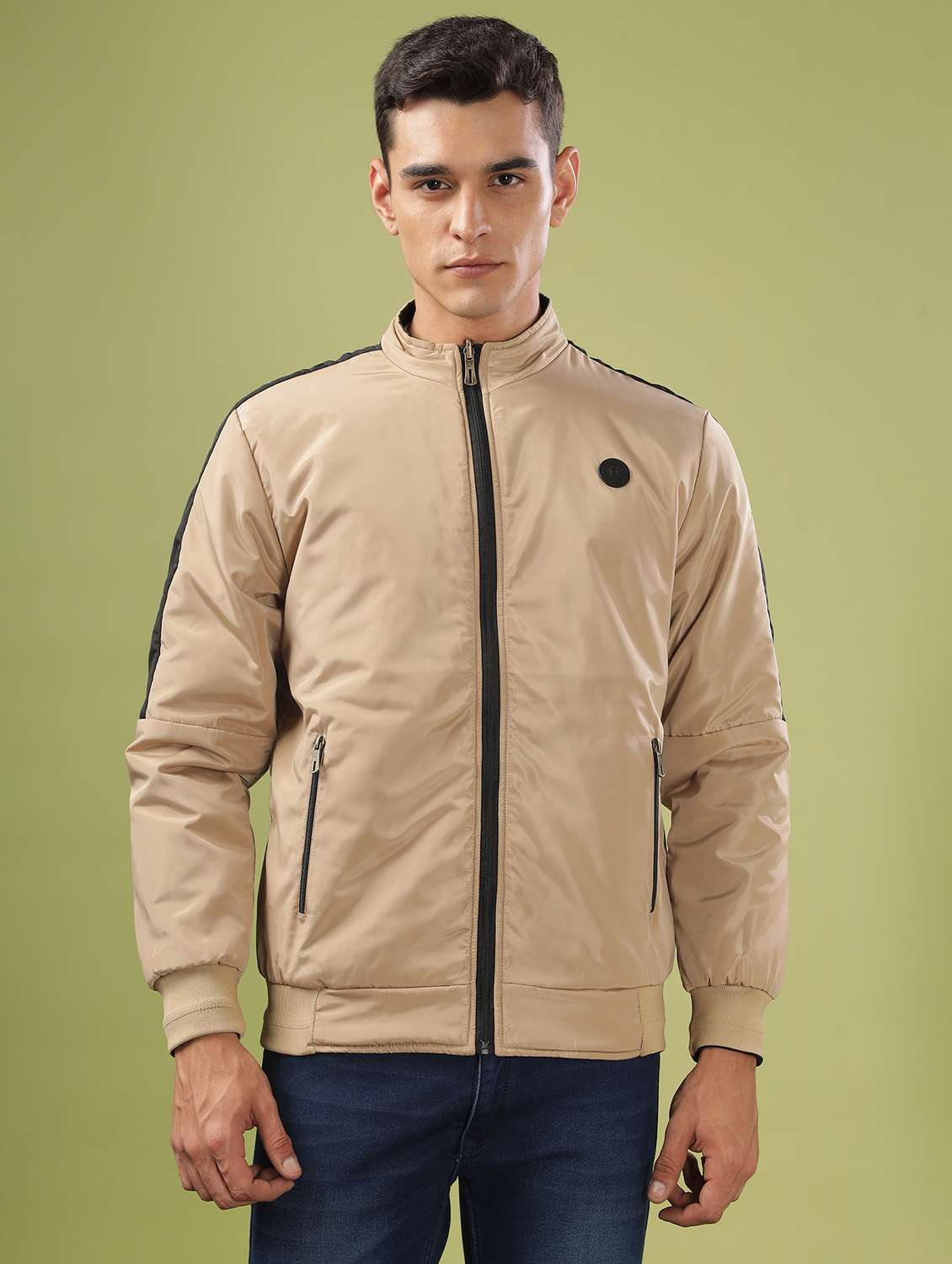 men solid long sleeve bomber jacket