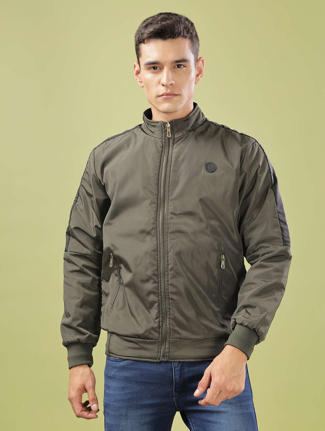 men solid long sleeve bomber jacket