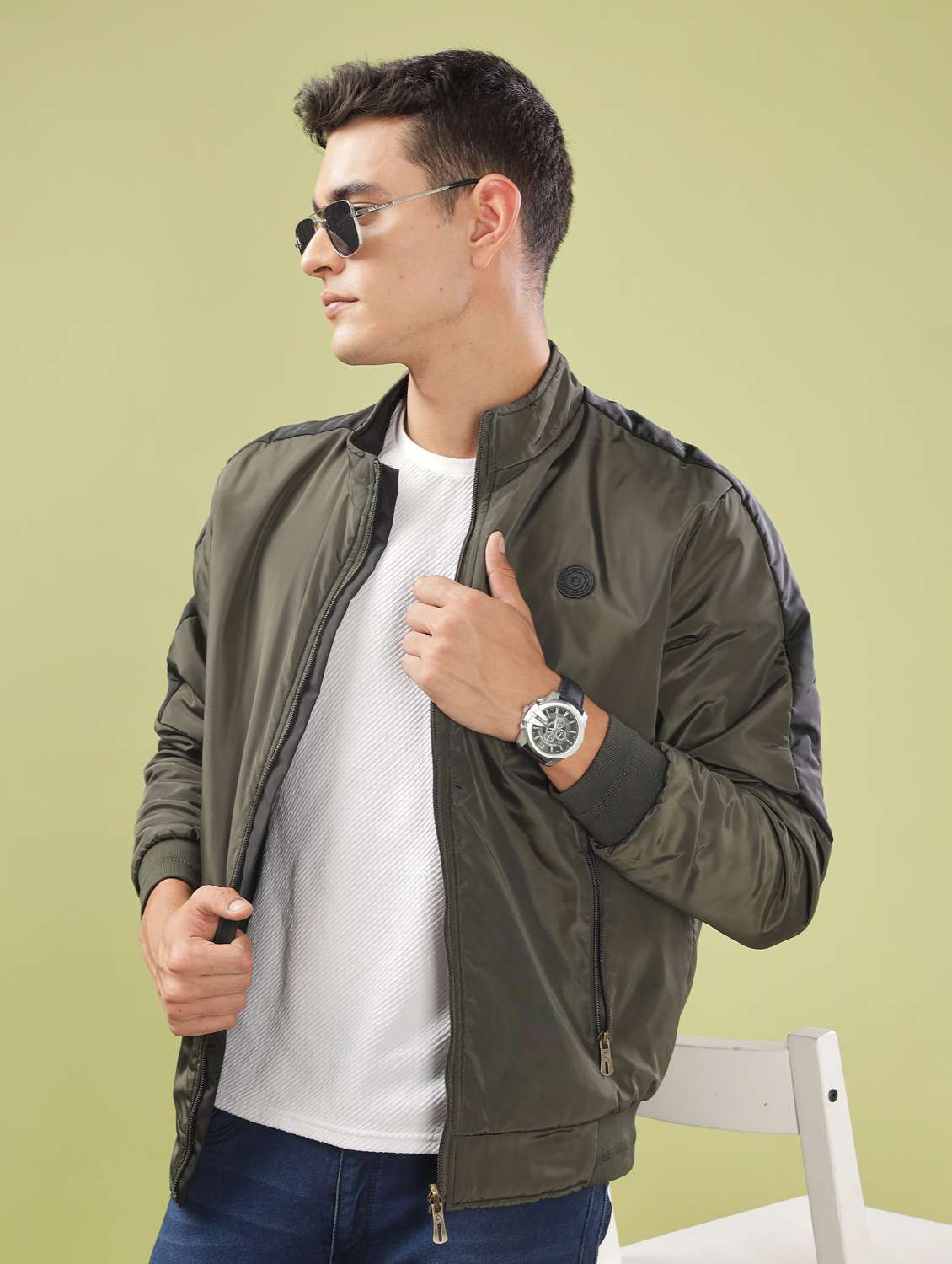 men solid long sleeve bomber jacket - 21586718 -  Standard Image - 1