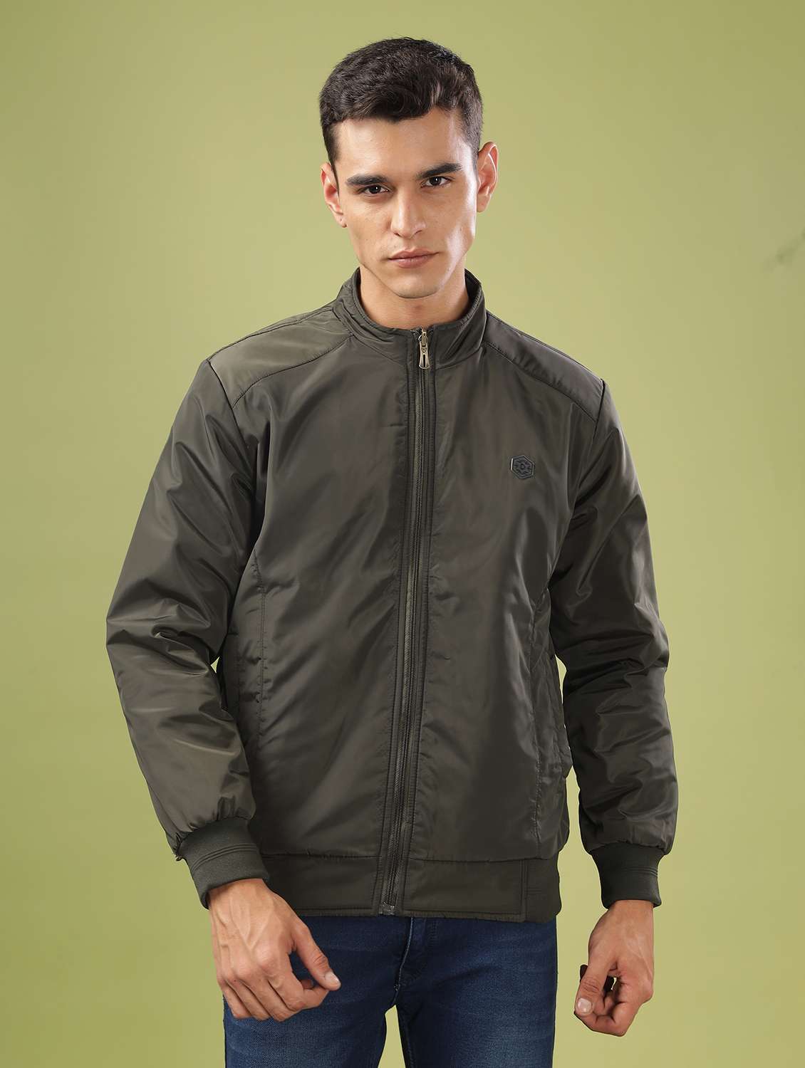 men solid long sleeve bomber jacket