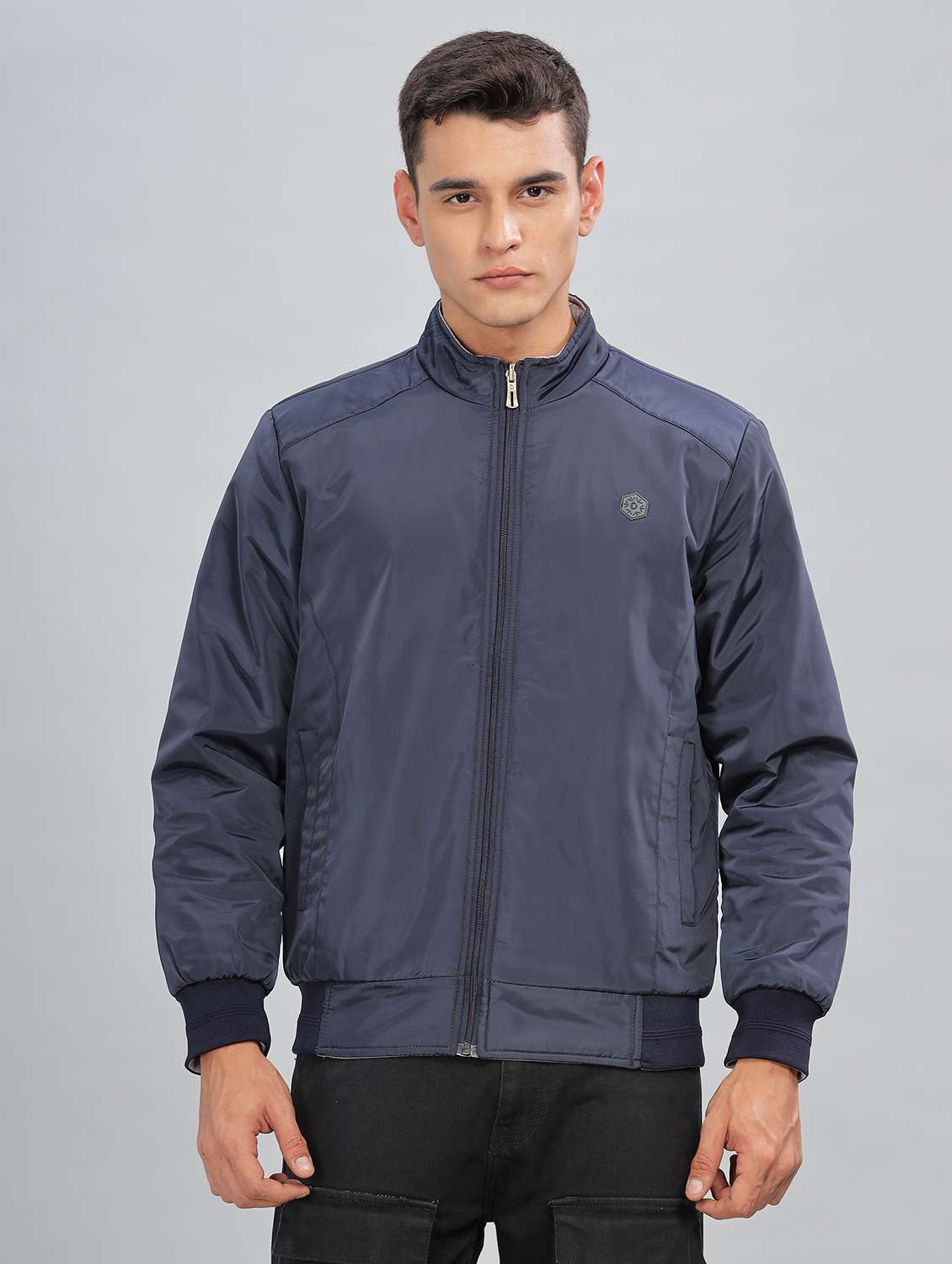 men solid long sleeve bomber jacket