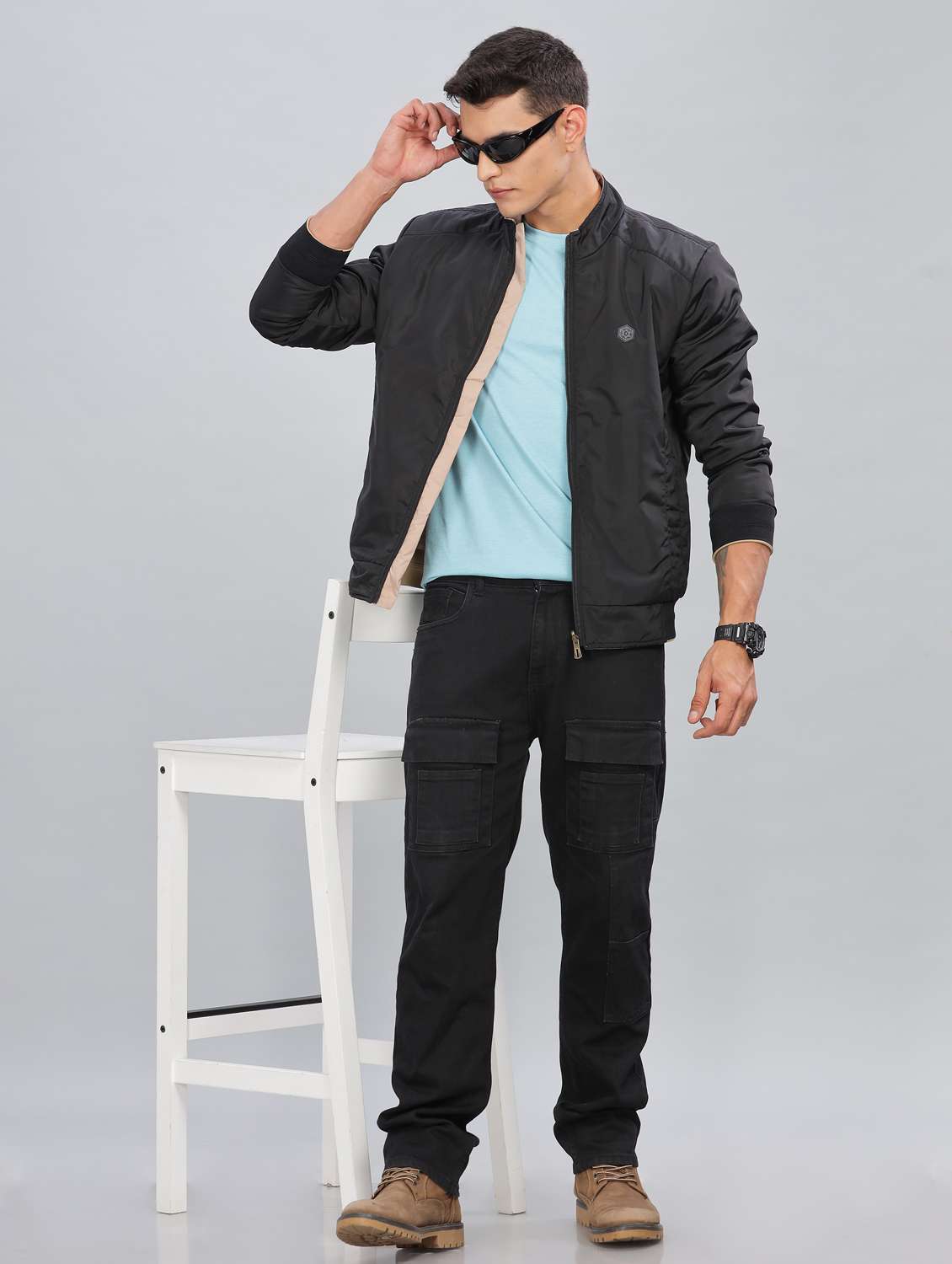 men solid long sleeve bomber jacket - 21586724 -  Standard Image - 4