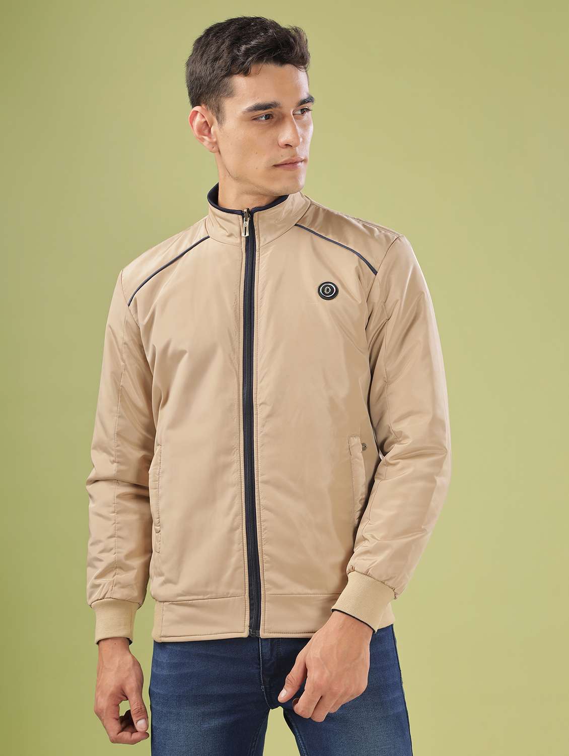 men solid long sleeve bomber jacket
