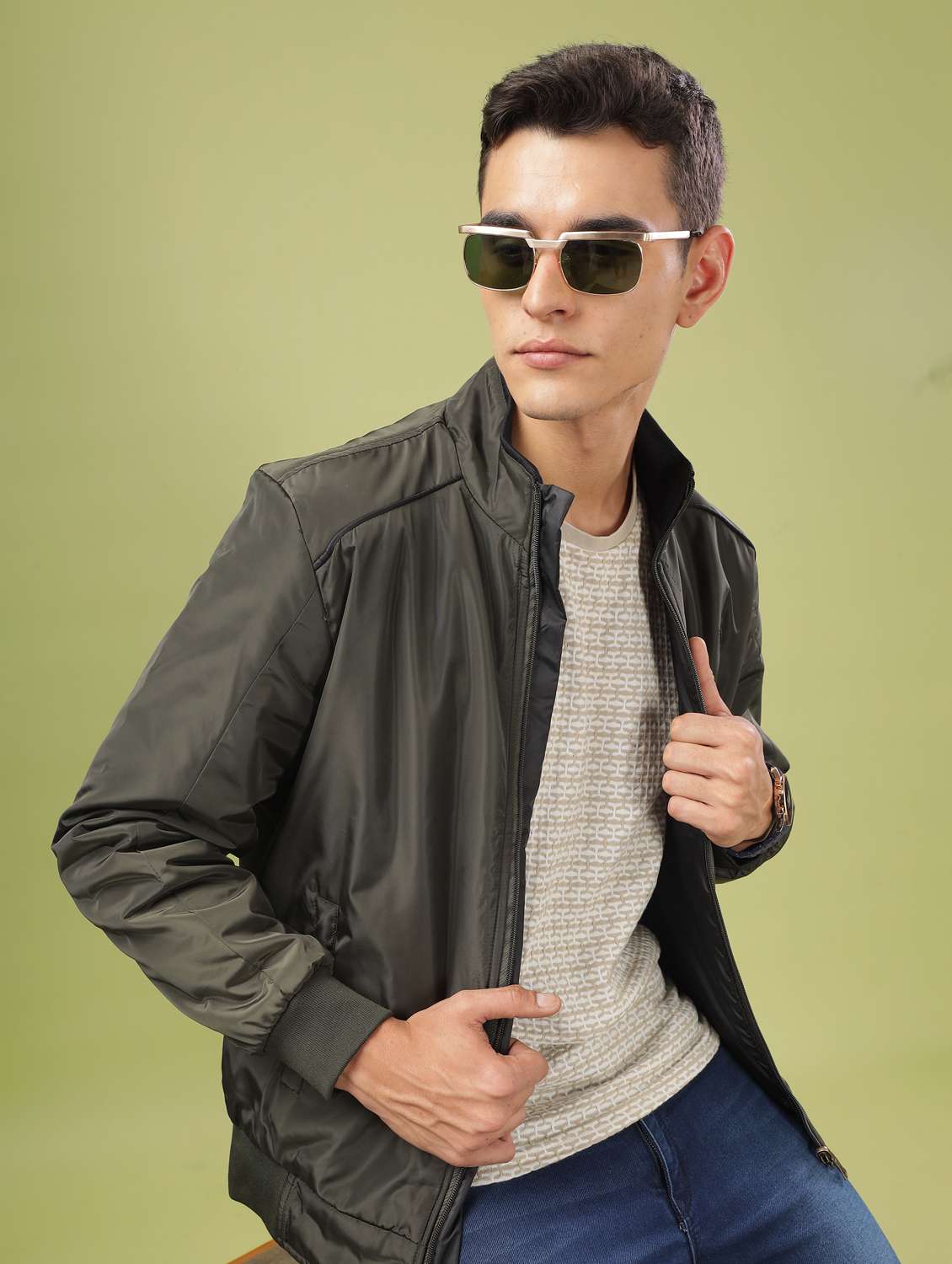 men solid long sleeve bomber jacket - 21586726 -  Standard Image - 1