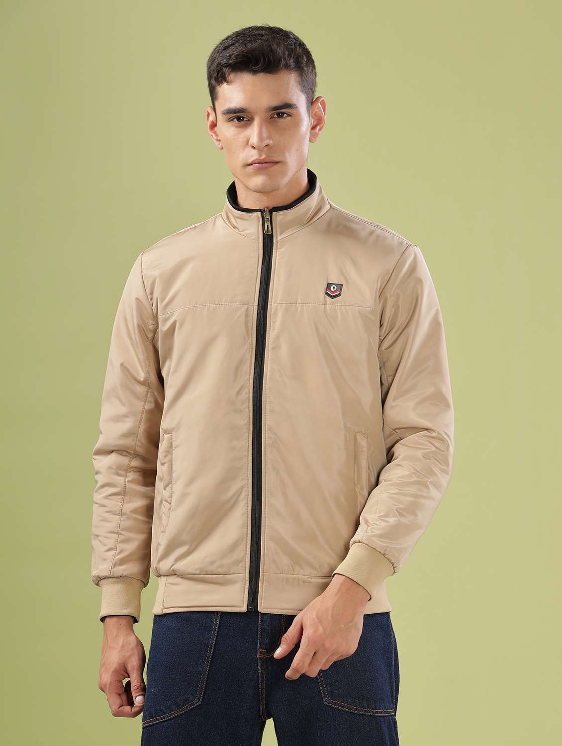 men solid long sleeve bomber jacket