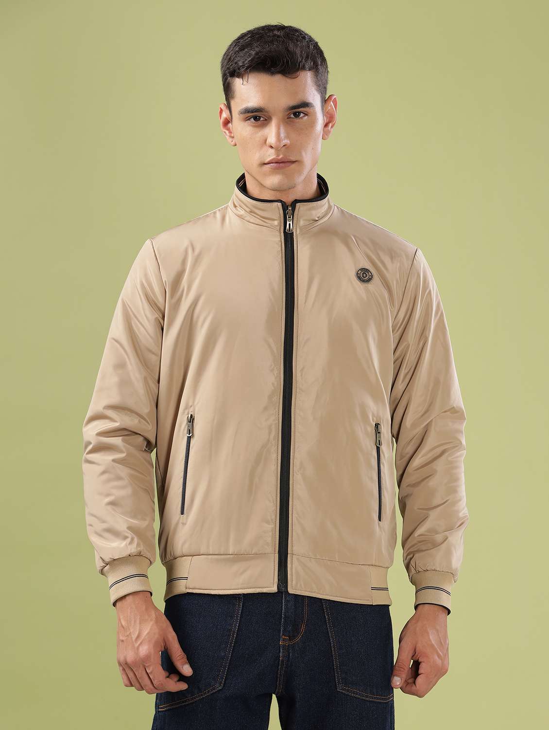 men solid long sleeve bomber jacket