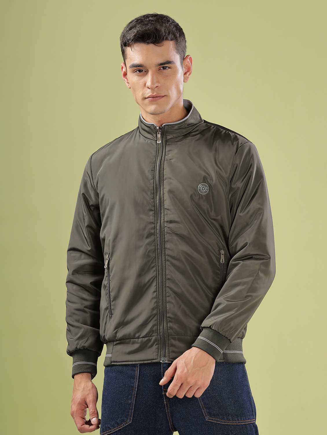 men solid long sleeve bomber jacket