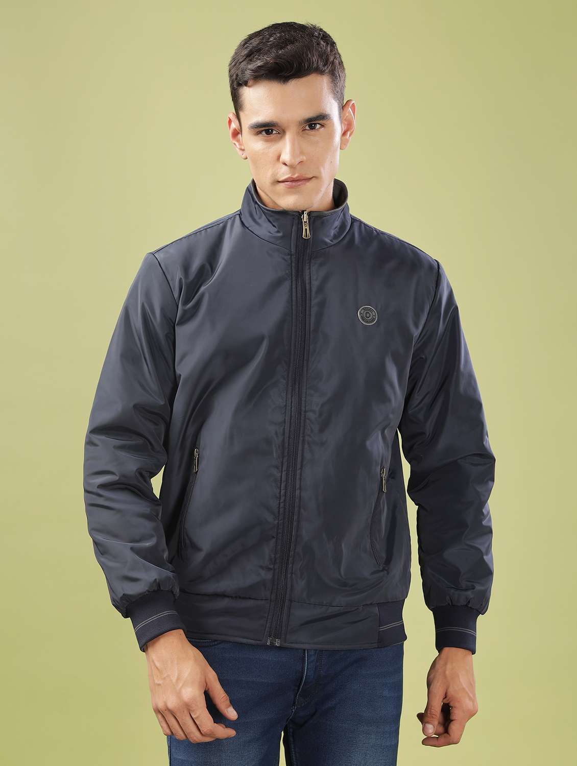 men solid long sleeve bomber jacket