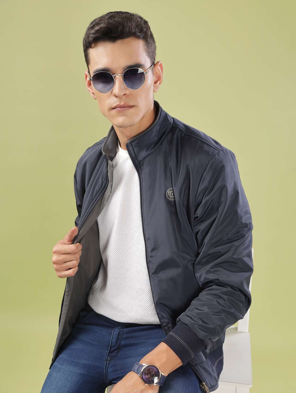 men solid long sleeve bomber jacket - 21586735 -  Standard Image - 1
