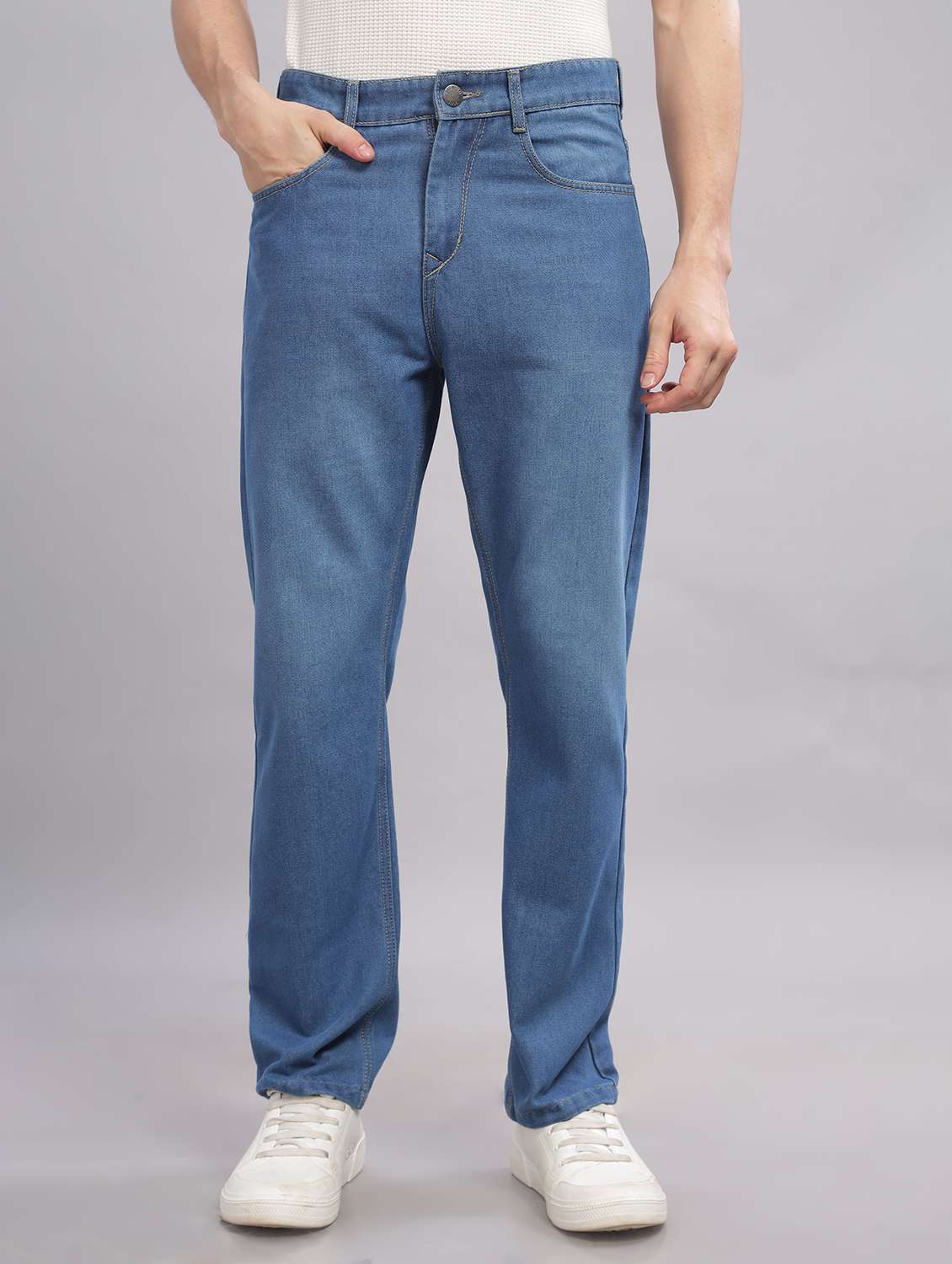 men mid rise straight fit plain jeans