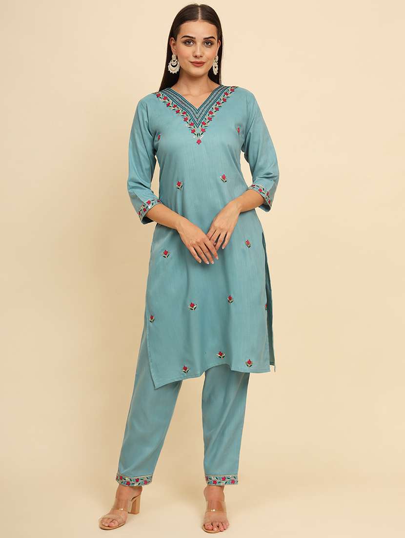 women embroidered v neck straight kurta - 21591849 -  Standard Image - 1