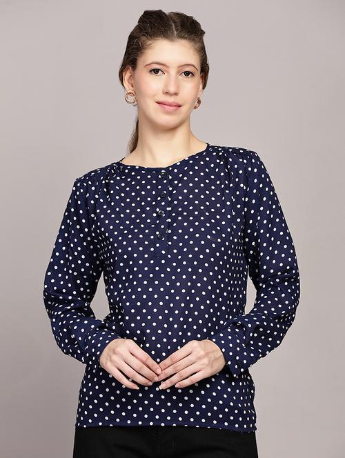 women polka dots printed long sleeve top - 21591935 -  Standard Image - 0