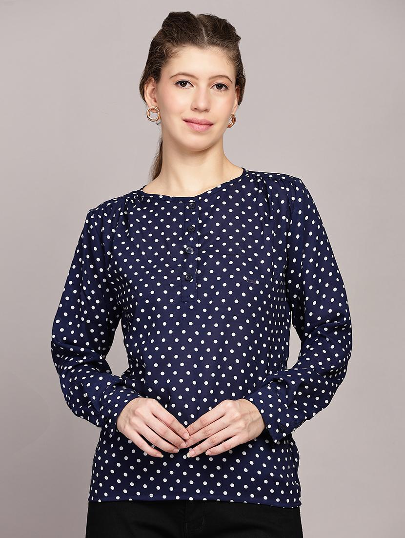 women polka dots printed long sleeve top - 21591935 -  Zoom Image - 0