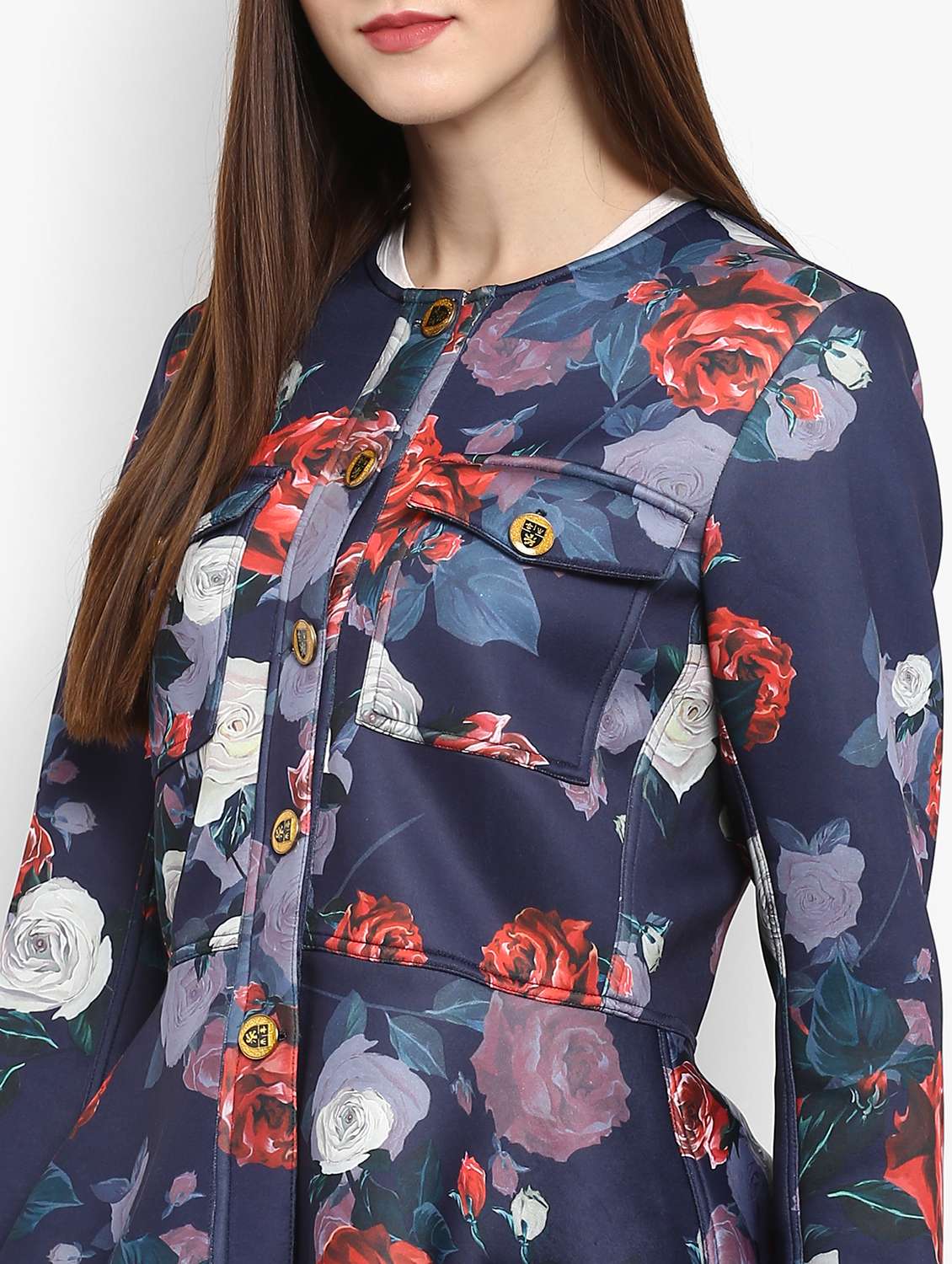 women navy blue printed casual blazer - 21593177 -  Standard Image - 4