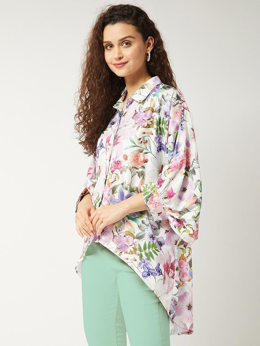 women white floral printed high-low shirt - 21593242 - Standard Image - 1