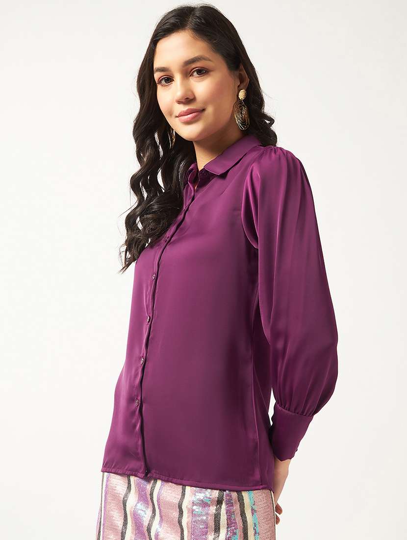 women purple solid regular shirt - 21593245 -  Standard Image - 1