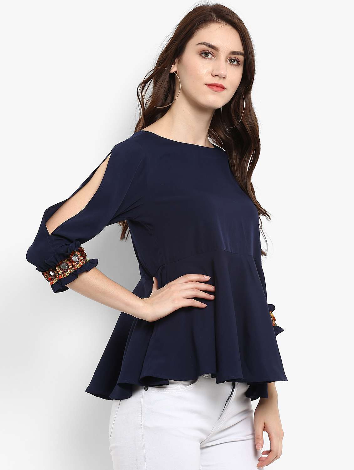 women navy blue mirror work regular top - 21593255 -  Standard Image - 1