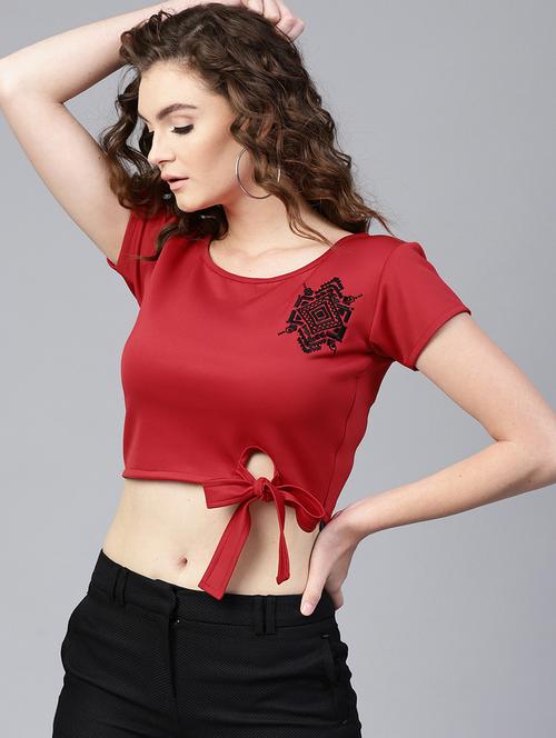 women red embroidered crop top - 21593261 -  Standard Image - 0