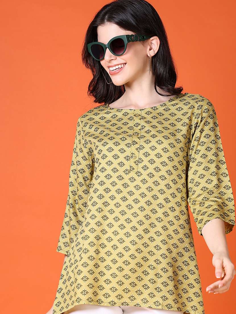 women printed three quarter sleeve straight kurti - 21593363 -  Standard Image - 1