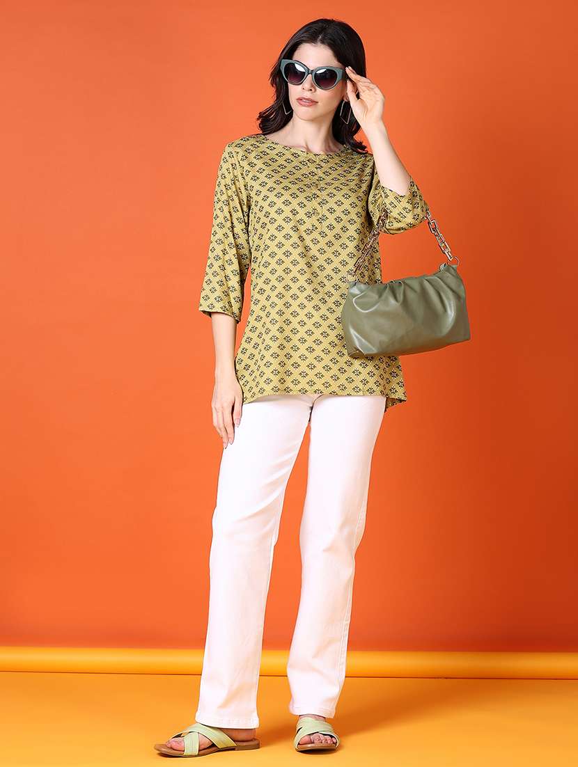 women printed three quarter sleeve straight kurti - 21593363 -  Standard Image - 4