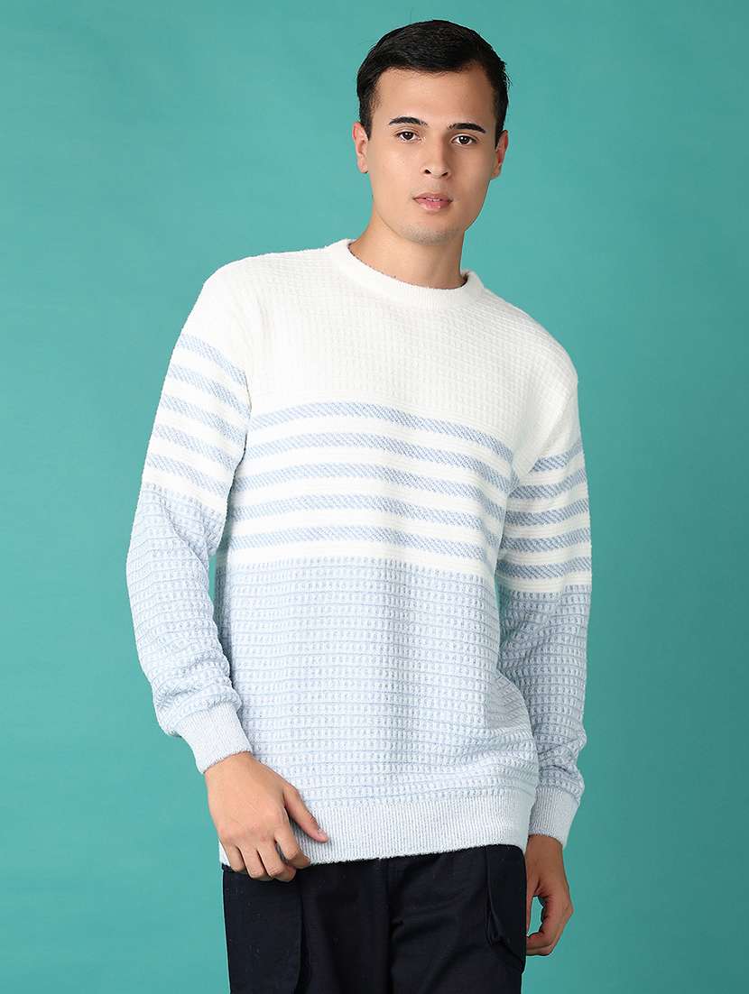 men striped long sleeve regular fit pullover 