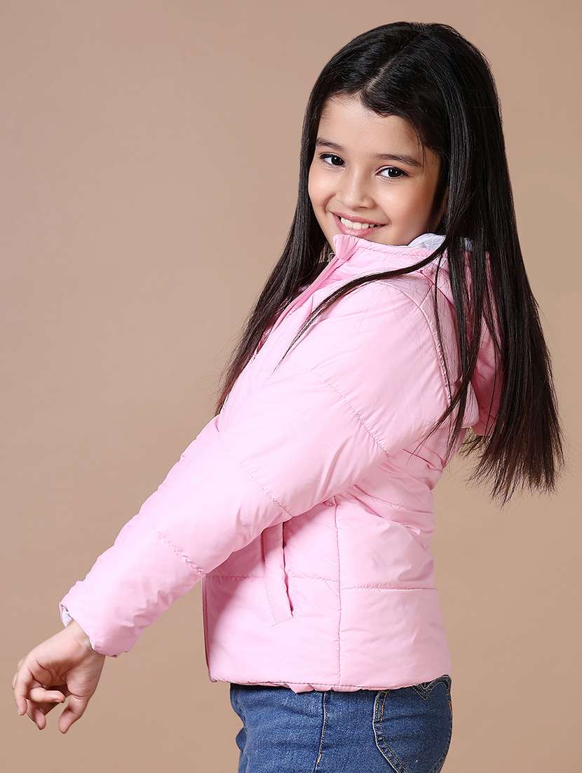 girls solid hooded quilted jacket - 21593414 -  Standard Image - 1