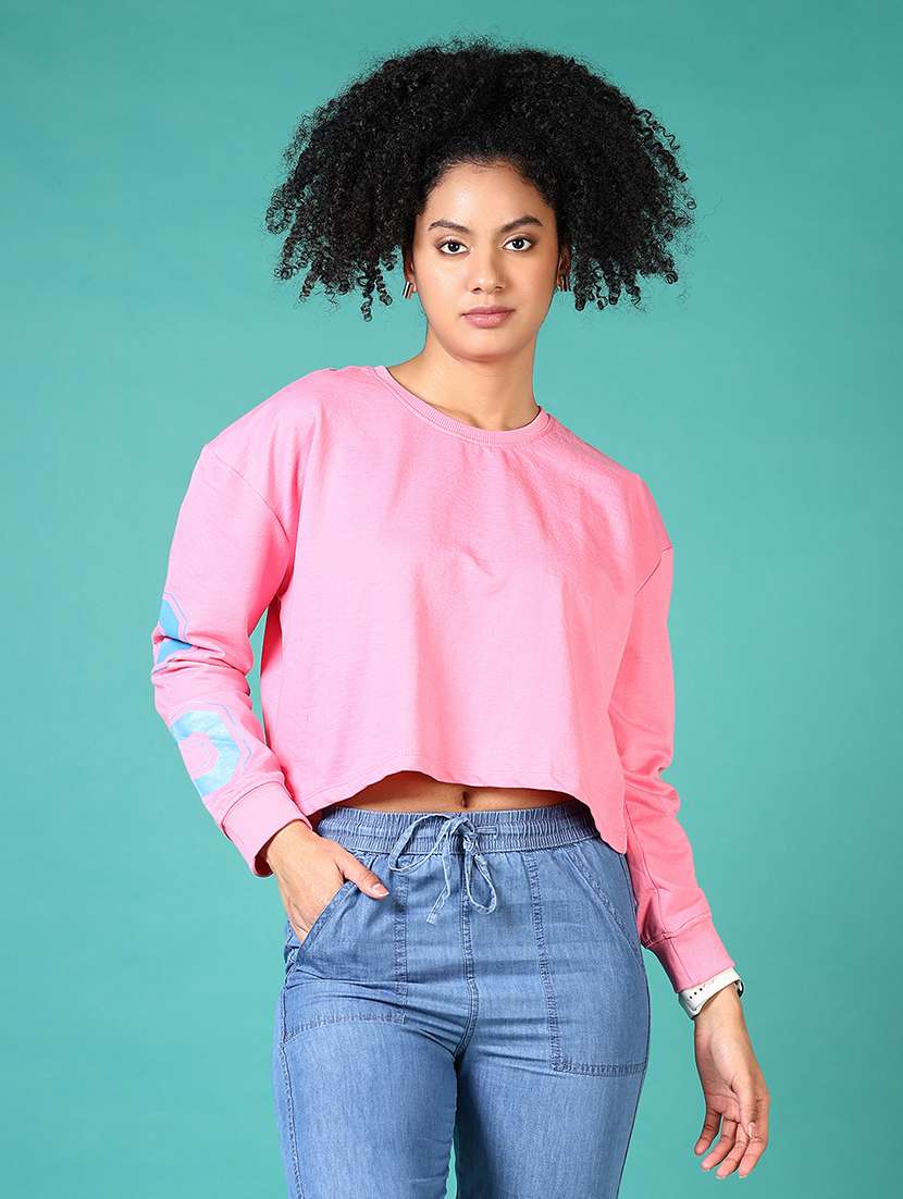 women typography long sleeve cropped sweatshirts - 21593475 -  Standard Image - 1