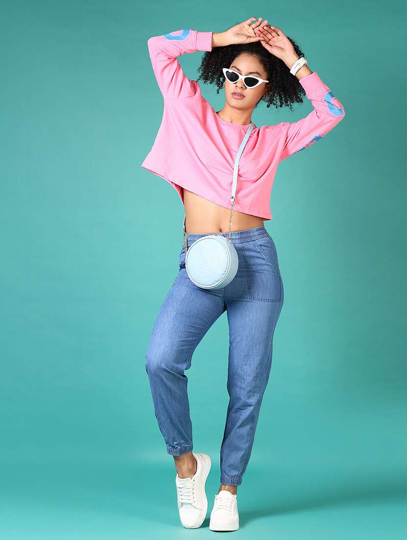 women typography long sleeve cropped sweatshirts - 21593475 -  Standard Image - 4