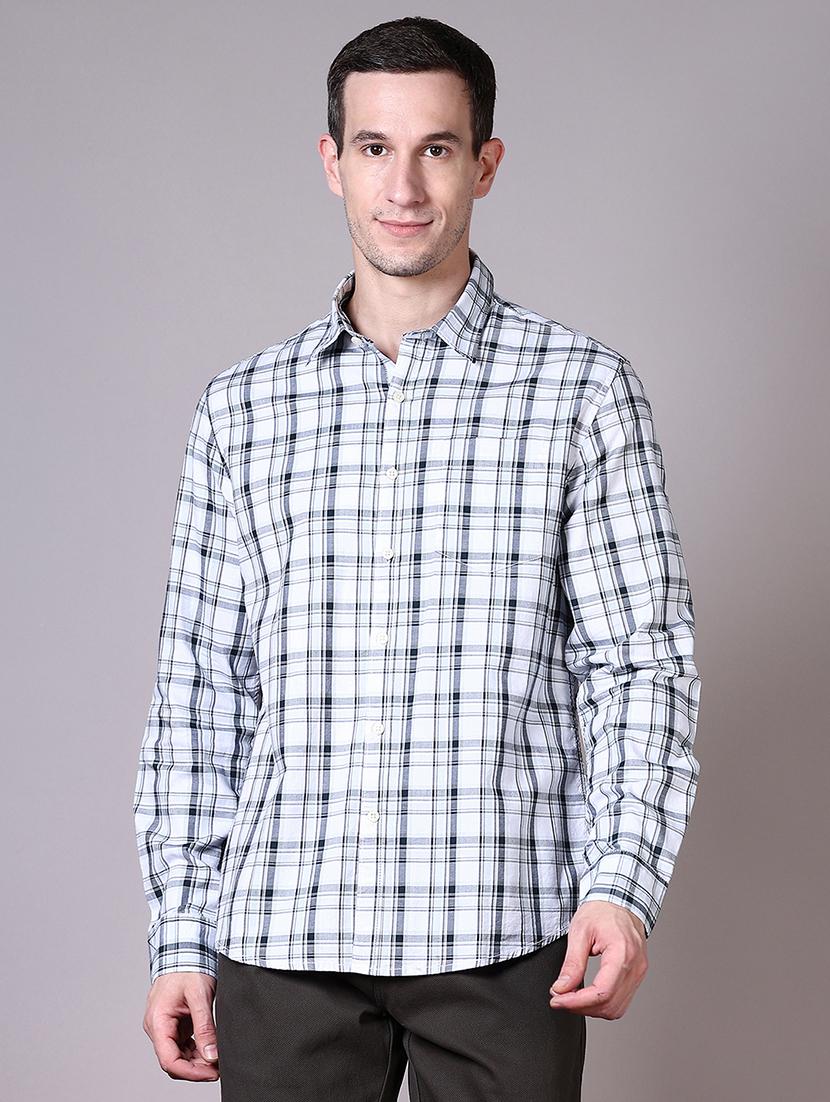 men checks long sleeves casual shirts - 21593481 -  Zoom Image - 0