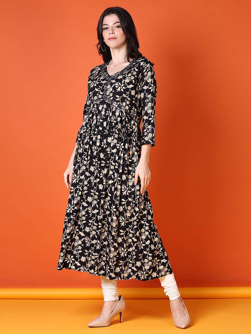 women three quarter sleeve a-line kurta - 21593505 -  Standard Image - 1