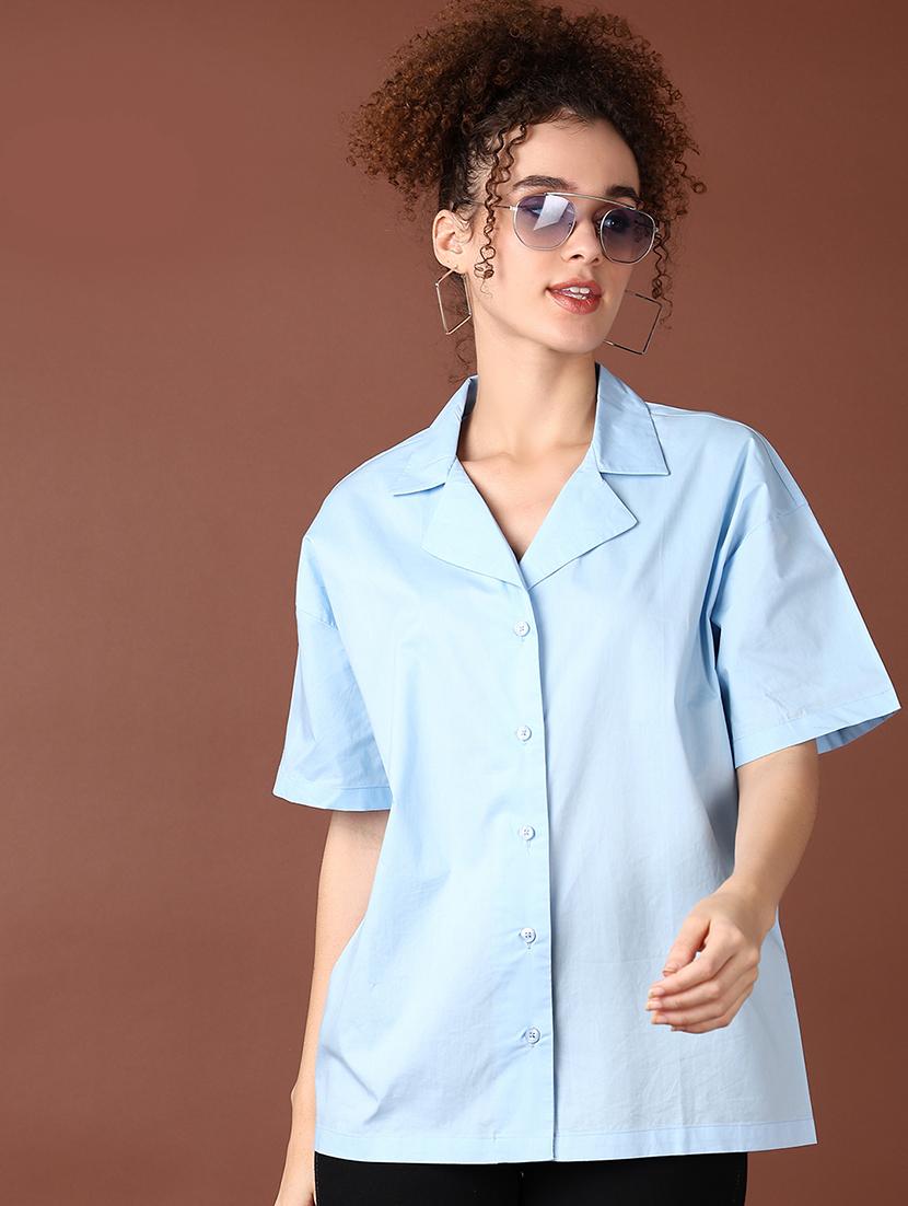 women light blue solid short sleeve shirt - 21593523 - Standard Image - 1