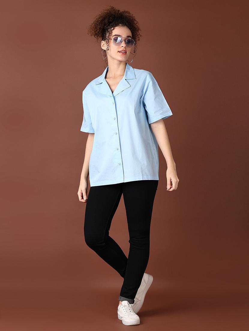 women light blue solid short sleeve shirt - 21593523 - Standard Image - 4