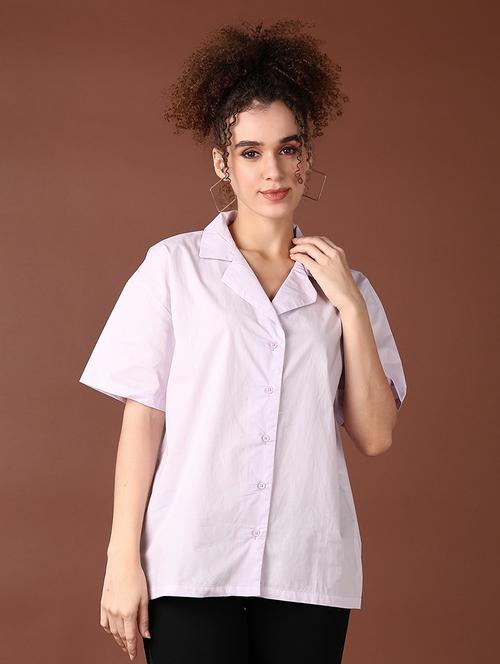 women lavender solid short sleeve shirt - 21593524 -  Standard Image - 0