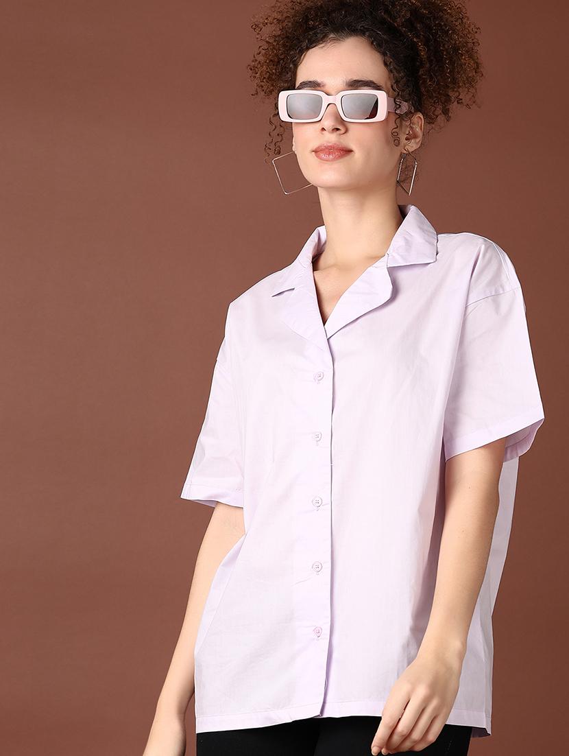 women lavender solid short sleeve shirt - 21593524 - Standard Image - 1
